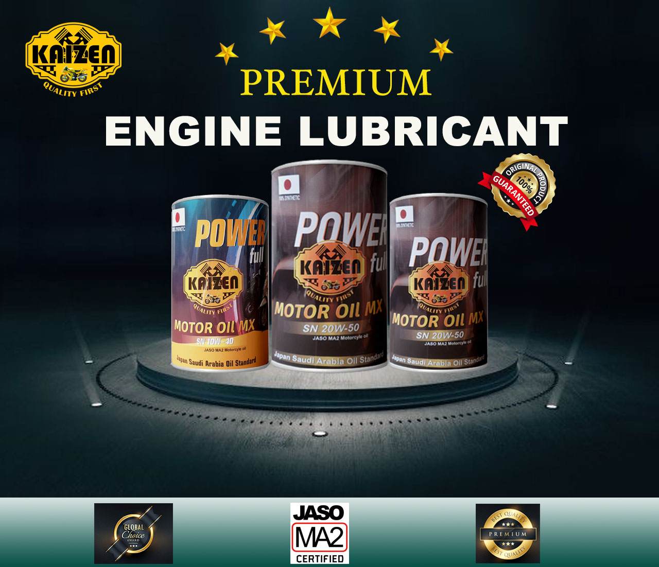 オートバイエンジン用のプレミアムかつ強力な改良潤滑剤。PREMIUM AND POWERFUL KAIZEN LUBRICANT FOR MOTORCYCLE ENGINE.